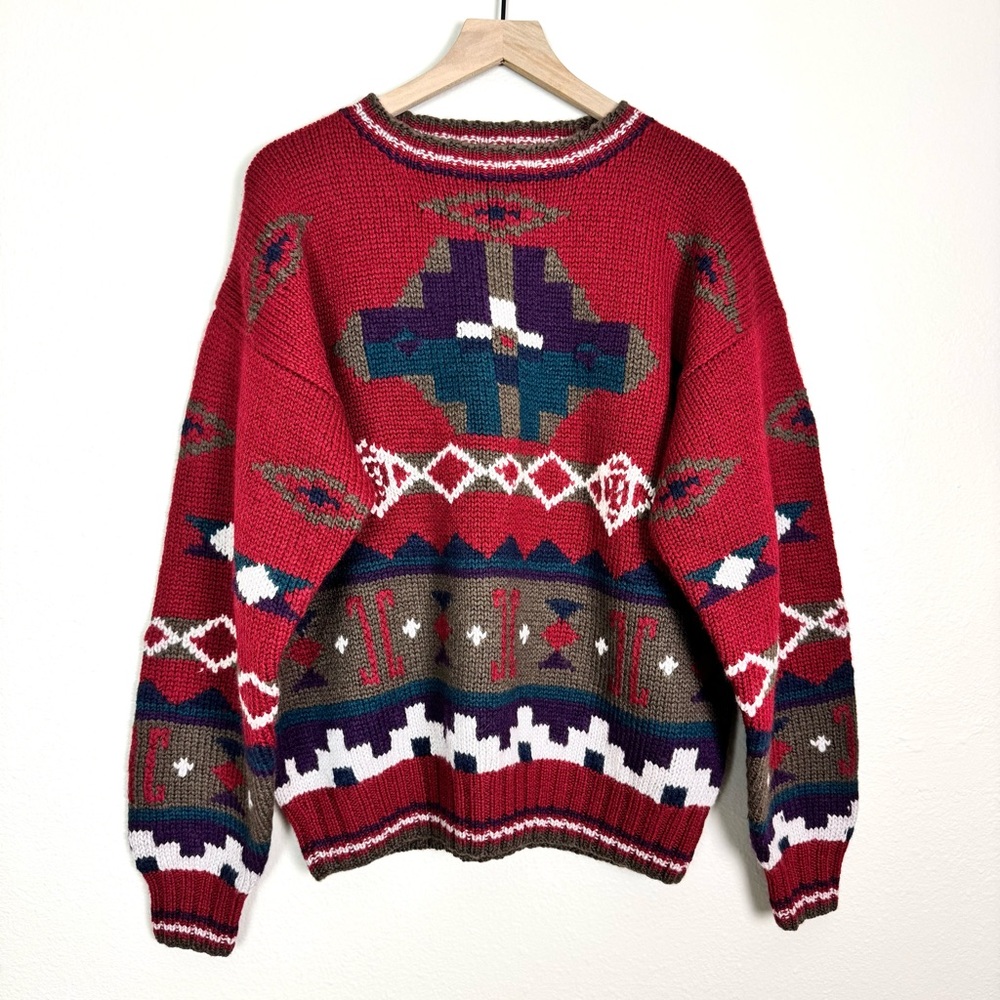 Vintage L.L. Bean 100% Wool Aztec Southwestern Sweater Size Medium